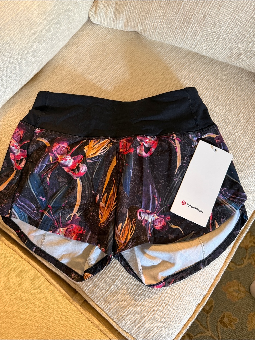 lululemon Speed Up MR Short 4” Black Floral-Print Athletic Shorts